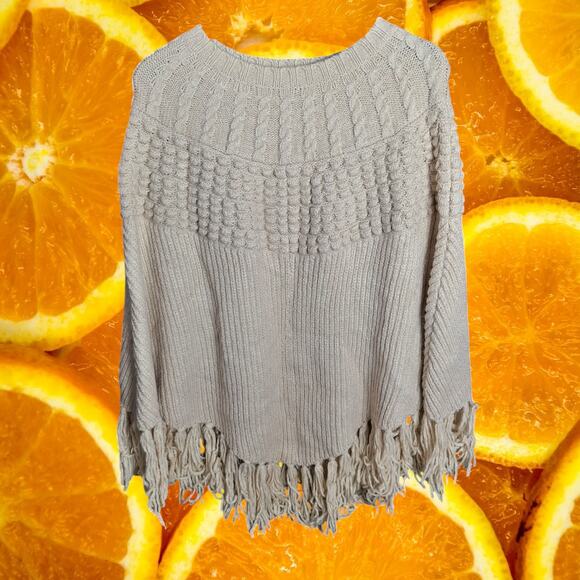 a.n.a Women's Beige Acrylic-Polyester Fringe Hem Knitted Poncho One Size‎ - Picture 2 of 8